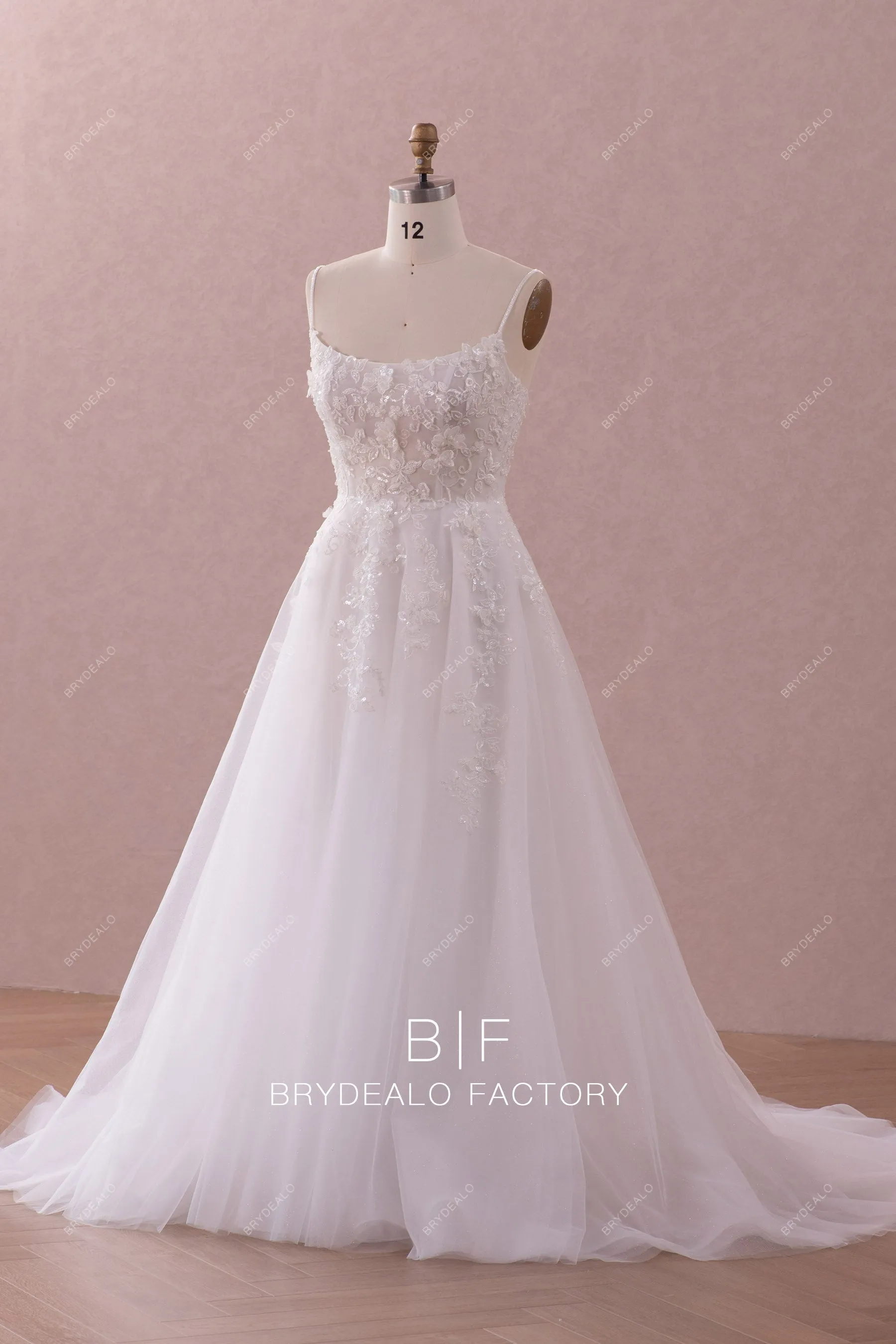 Spaghetti Straps Lace Princess A-line Wedding Dress