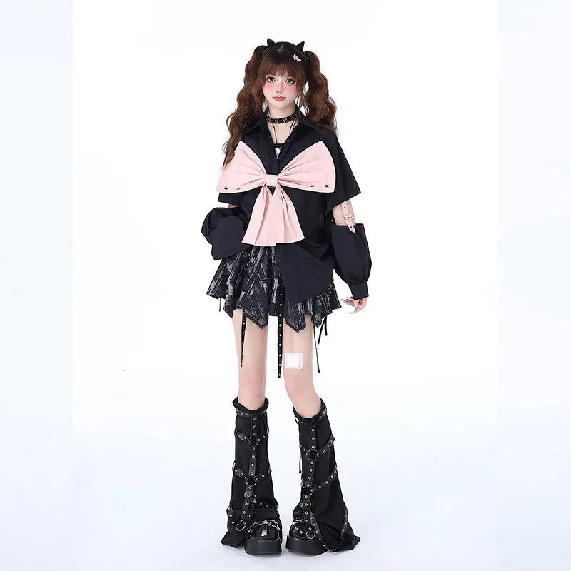 Sweet Y2K Style Gray Retro Irregular Skirt