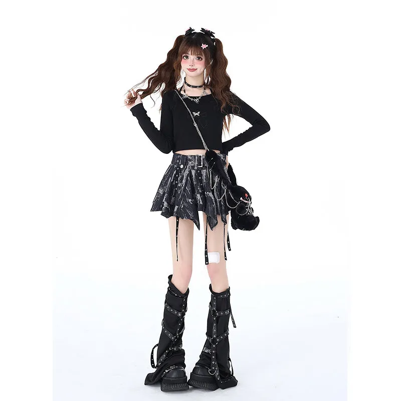 Sweet Y2K Style Gray Retro Irregular Skirt