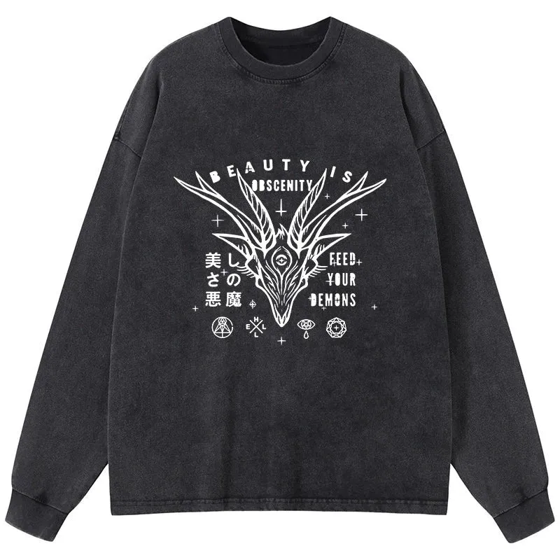 Tokyo-Tiger Beautiful Devil Japanese Washed Long Sleeve T-Shirt