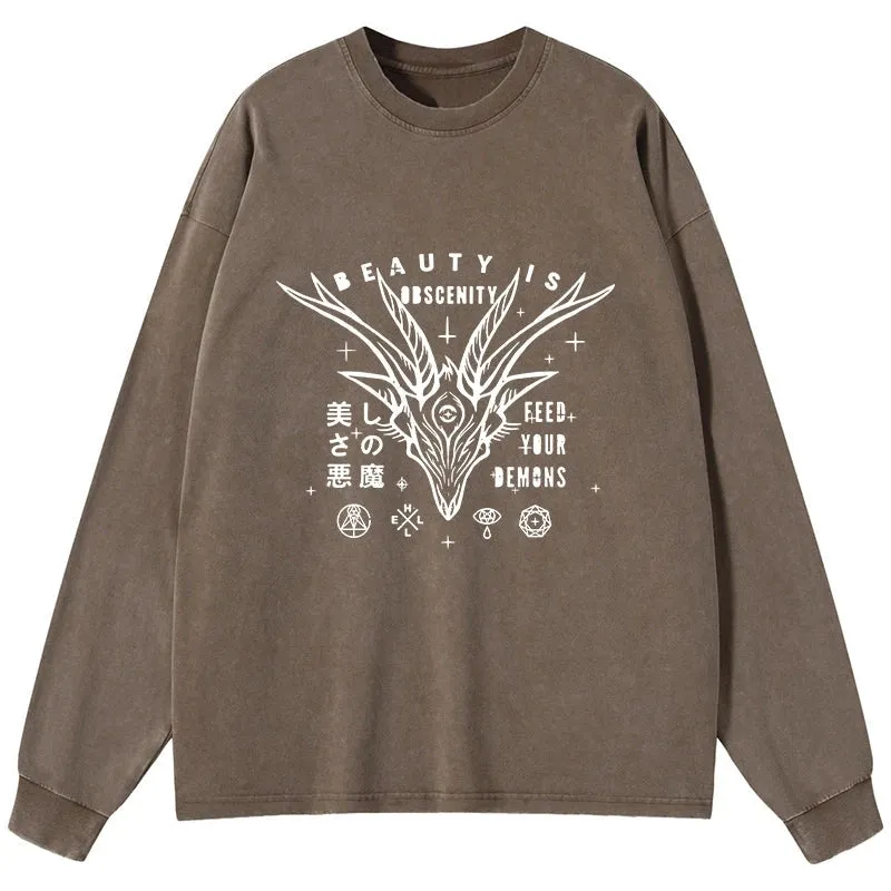 Tokyo-Tiger Beautiful Devil Japanese Washed Long Sleeve T-Shirt
