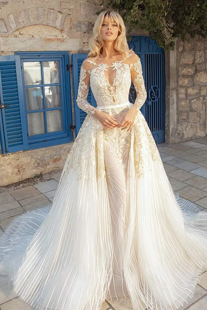 Wedding dress Laced with Detachable Skirt