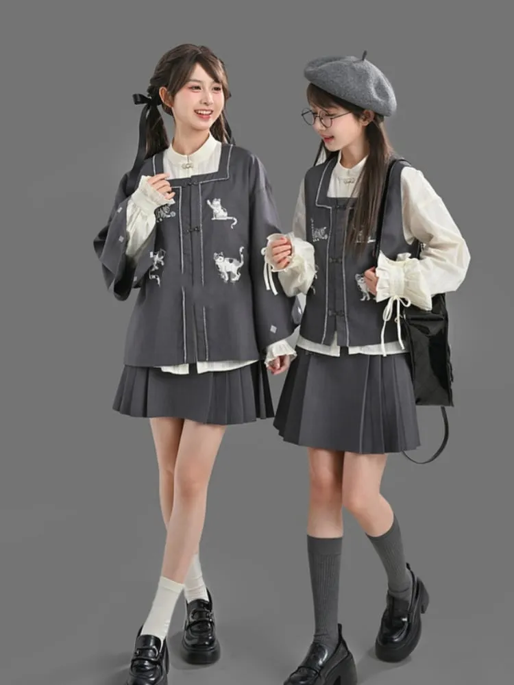 White Cheongsam Style Shirt with Self-tie Strap at Cuff
