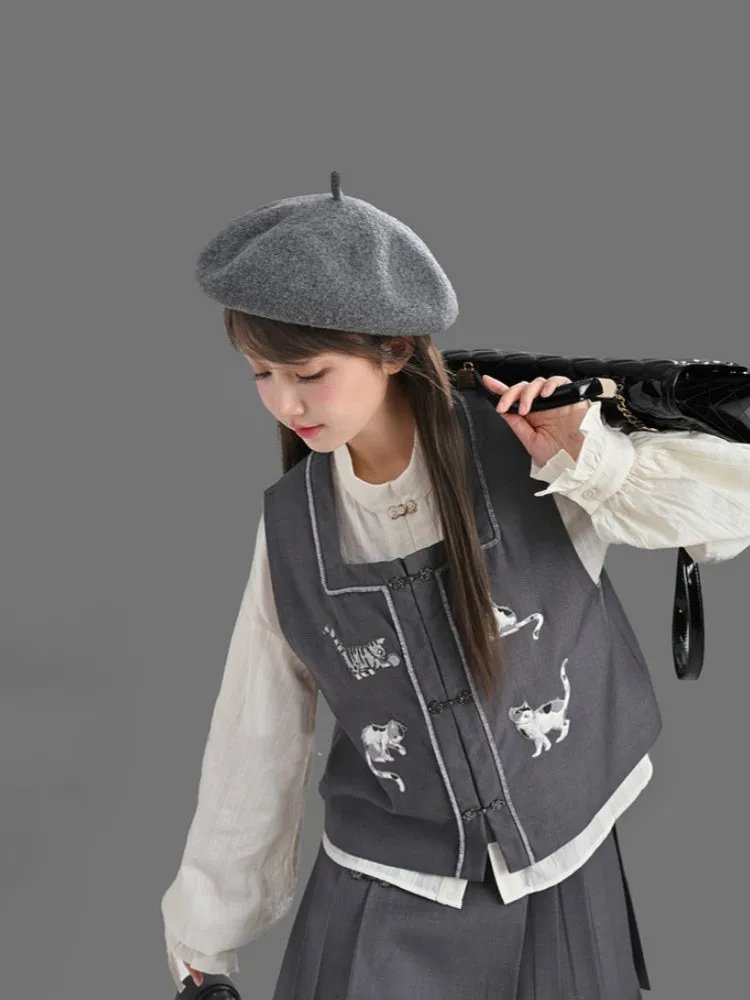 White Cheongsam Style Shirt with Self-tie Strap at Cuff
