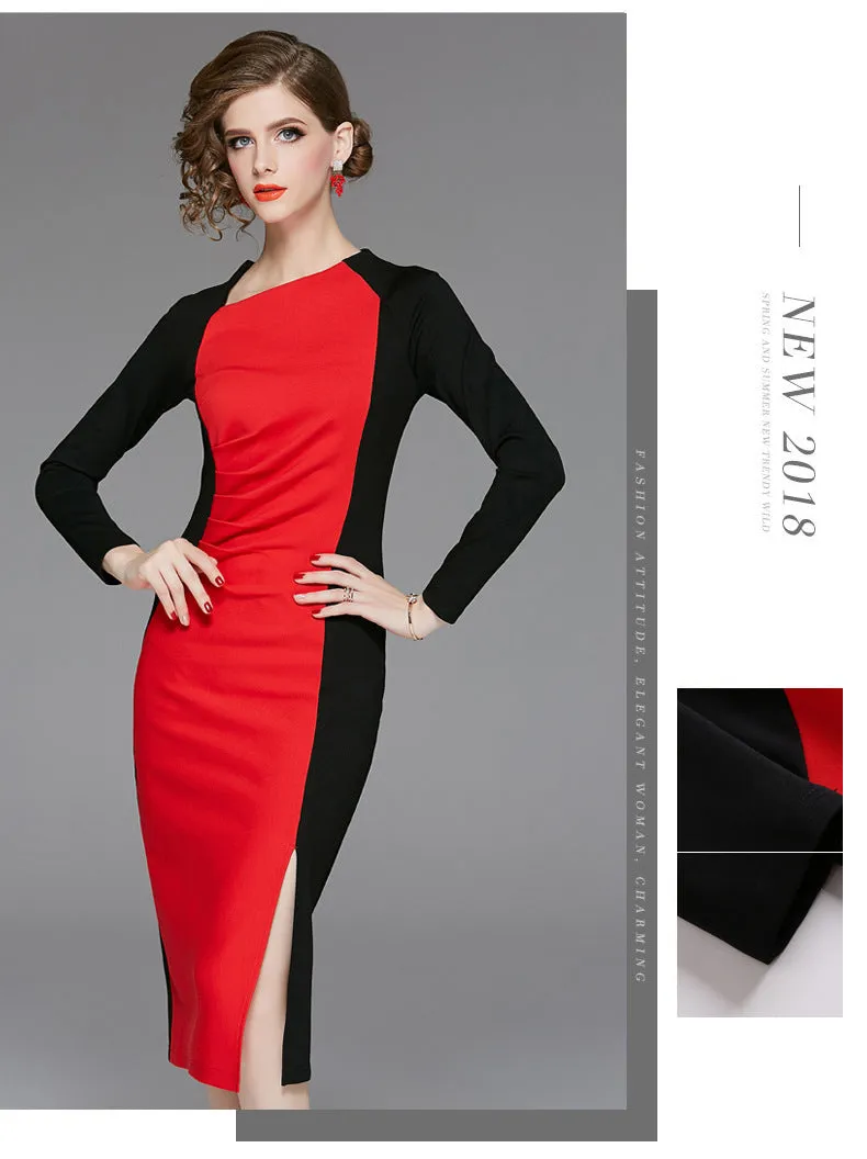 Wjczt Spring 2022 women&#39;s new high-end retro dresses improved cheongsam color contrast celebrity hip long sleeve dress