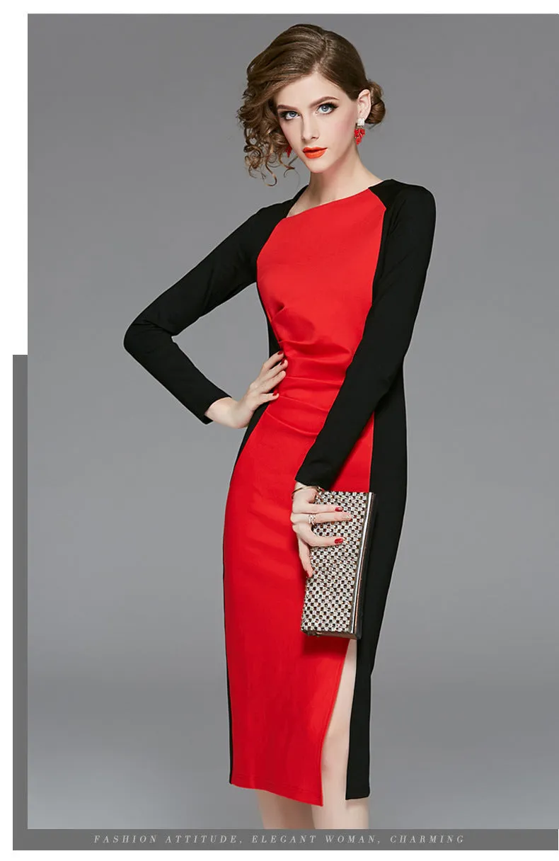 Wjczt Spring 2022 women&#39;s new high-end retro dresses improved cheongsam color contrast celebrity hip long sleeve dress