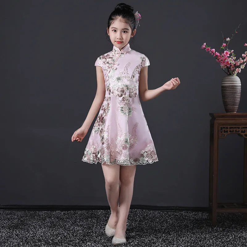 Xiangtuibao Girls Improved Cheongsam Spring and Summer Children's Tang Costume Chinese Style Guzheng Performance Costume Little Girl Fashionable Dress