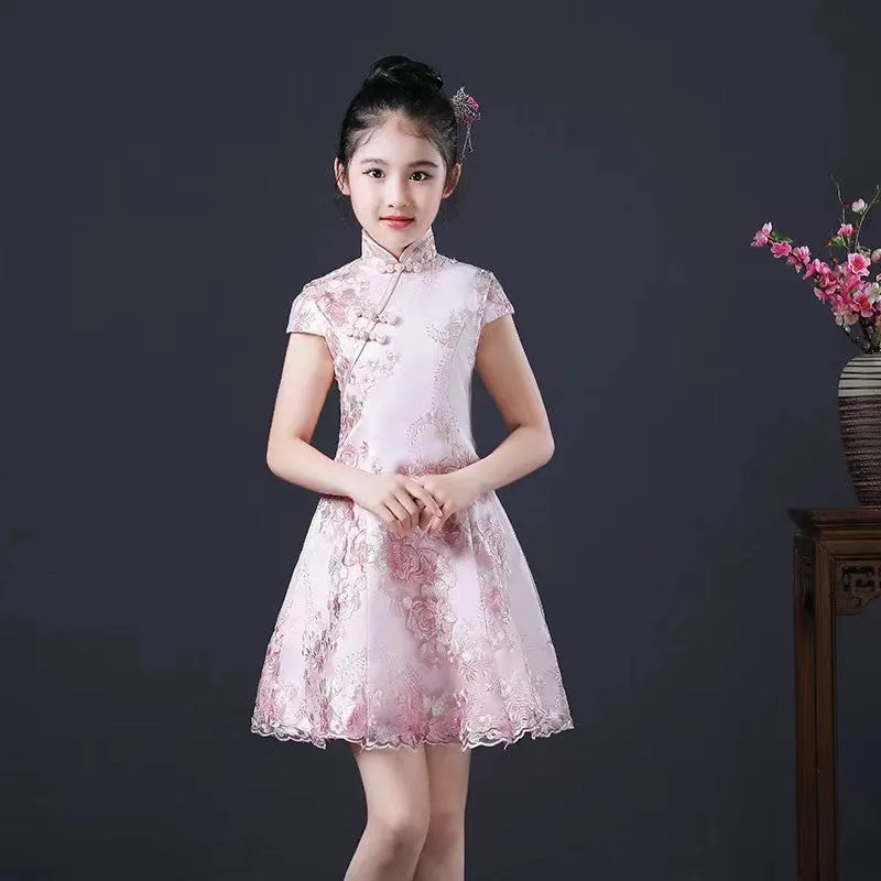 Xiangtuibao Girls Improved Cheongsam Spring and Summer Children's Tang Costume Chinese Style Guzheng Performance Costume Little Girl Fashionable Dress
