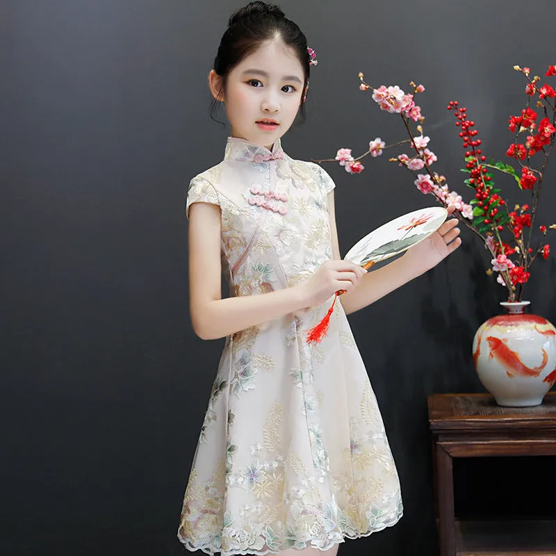 Xiangtuibao Girls Improved Cheongsam Spring and Summer Children's Tang Costume Chinese Style Guzheng Performance Costume Little Girl Fashionable Dress