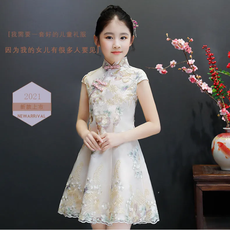 Xiangtuibao Girls Improved Cheongsam Spring and Summer Children's Tang Costume Chinese Style Guzheng Performance Costume Little Girl Fashionable Dress
