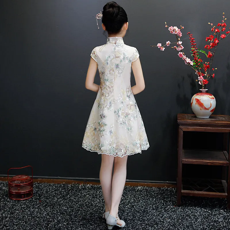 Xiangtuibao Girls Improved Cheongsam Spring and Summer Children's Tang Costume Chinese Style Guzheng Performance Costume Little Girl Fashionable Dress
