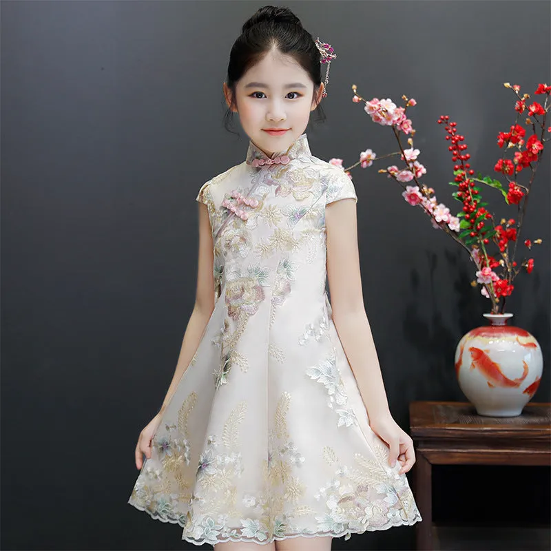Xiangtuibao Girls Improved Cheongsam Spring and Summer Children's Tang Costume Chinese Style Guzheng Performance Costume Little Girl Fashionable Dress