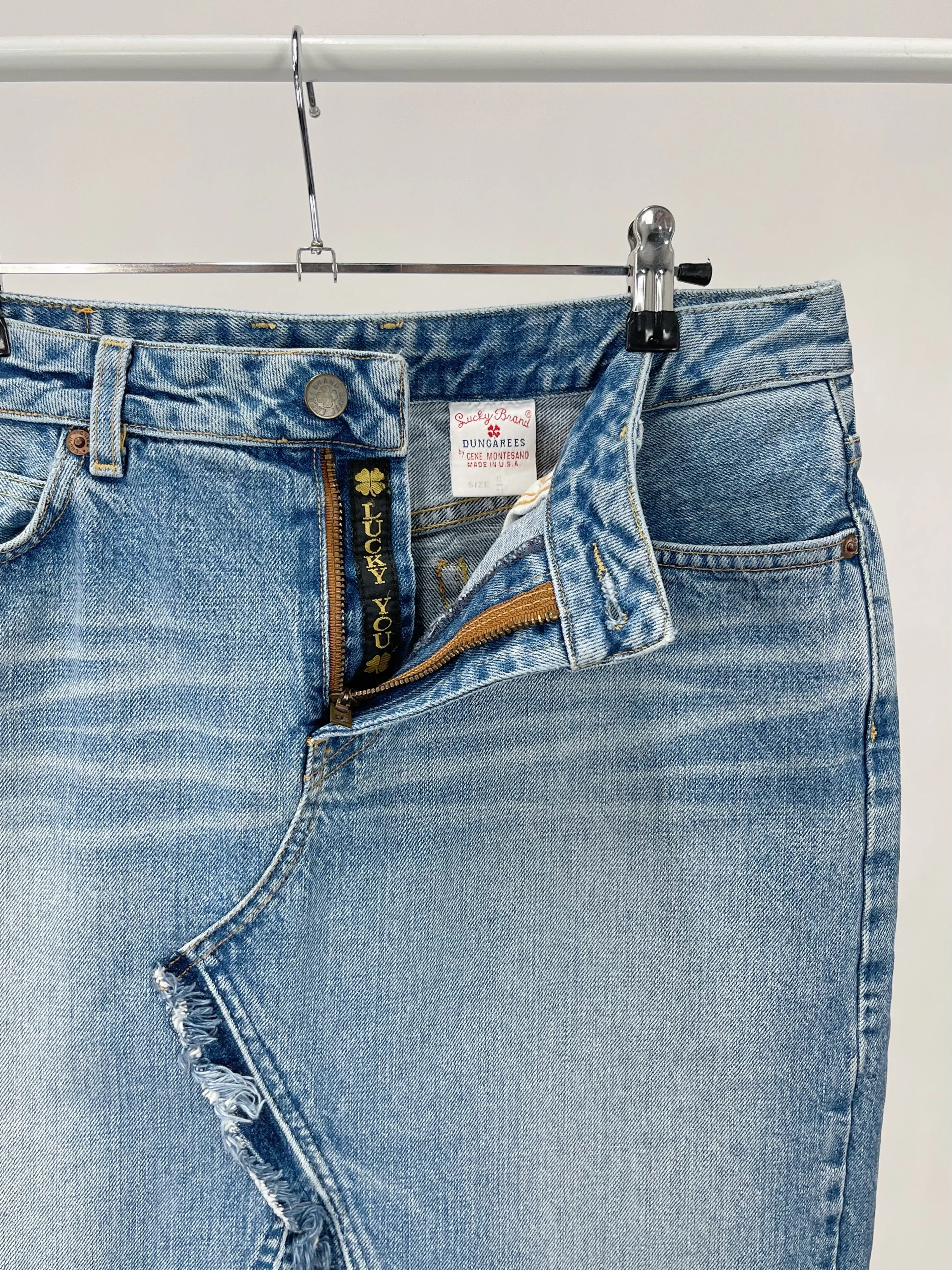Y2K Lucky Brand Frayed Slit Denim Skirt (W31)