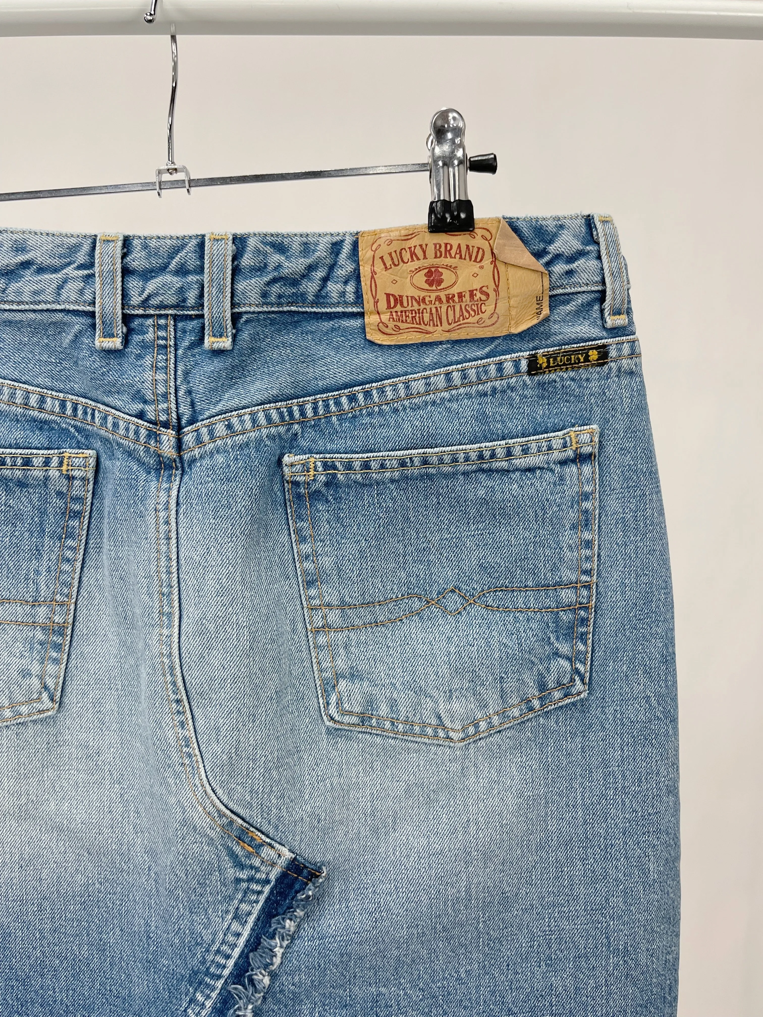 Y2K Lucky Brand Frayed Slit Denim Skirt (W31)