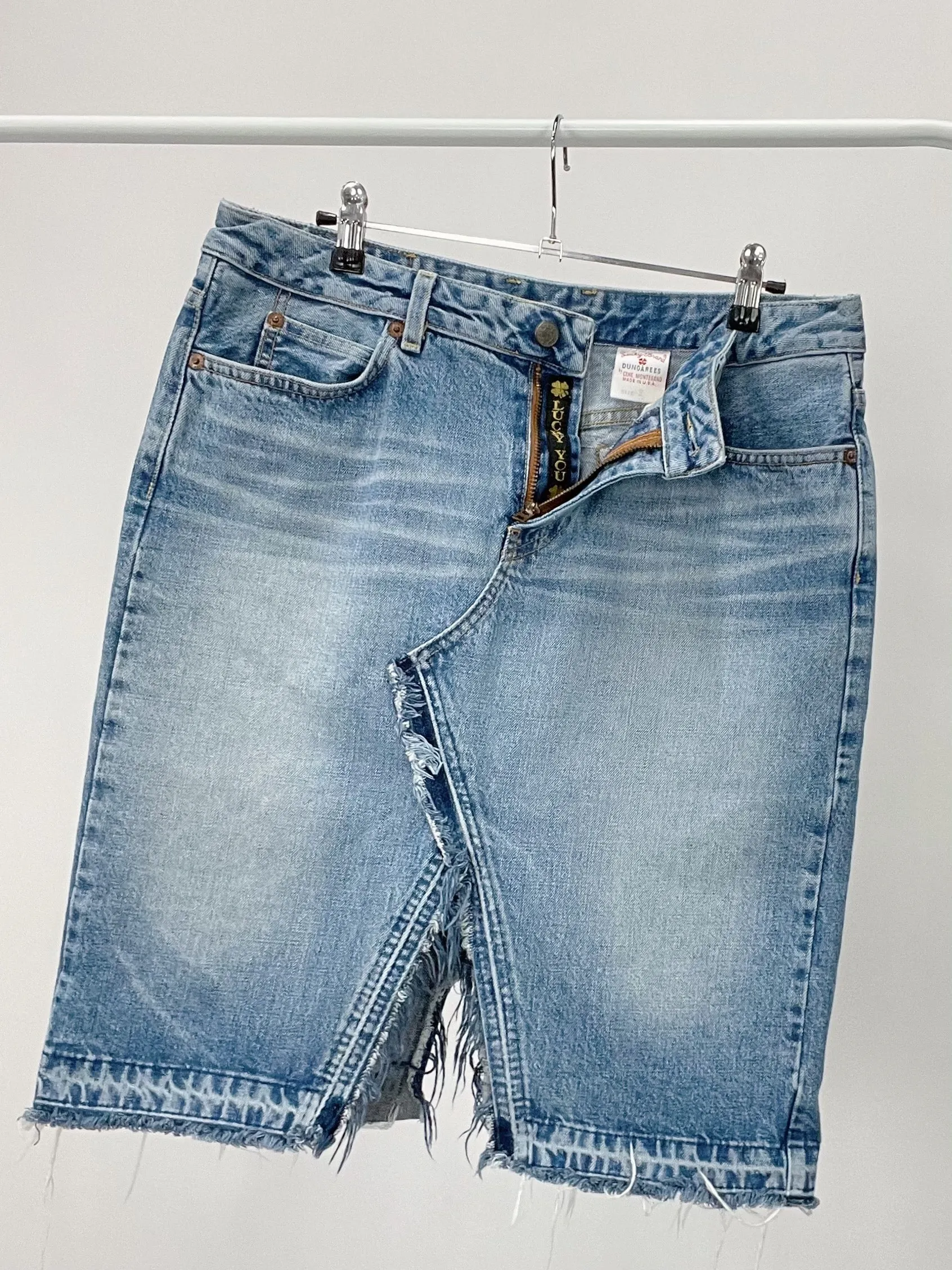 Y2K Lucky Brand Frayed Slit Denim Skirt (W31)