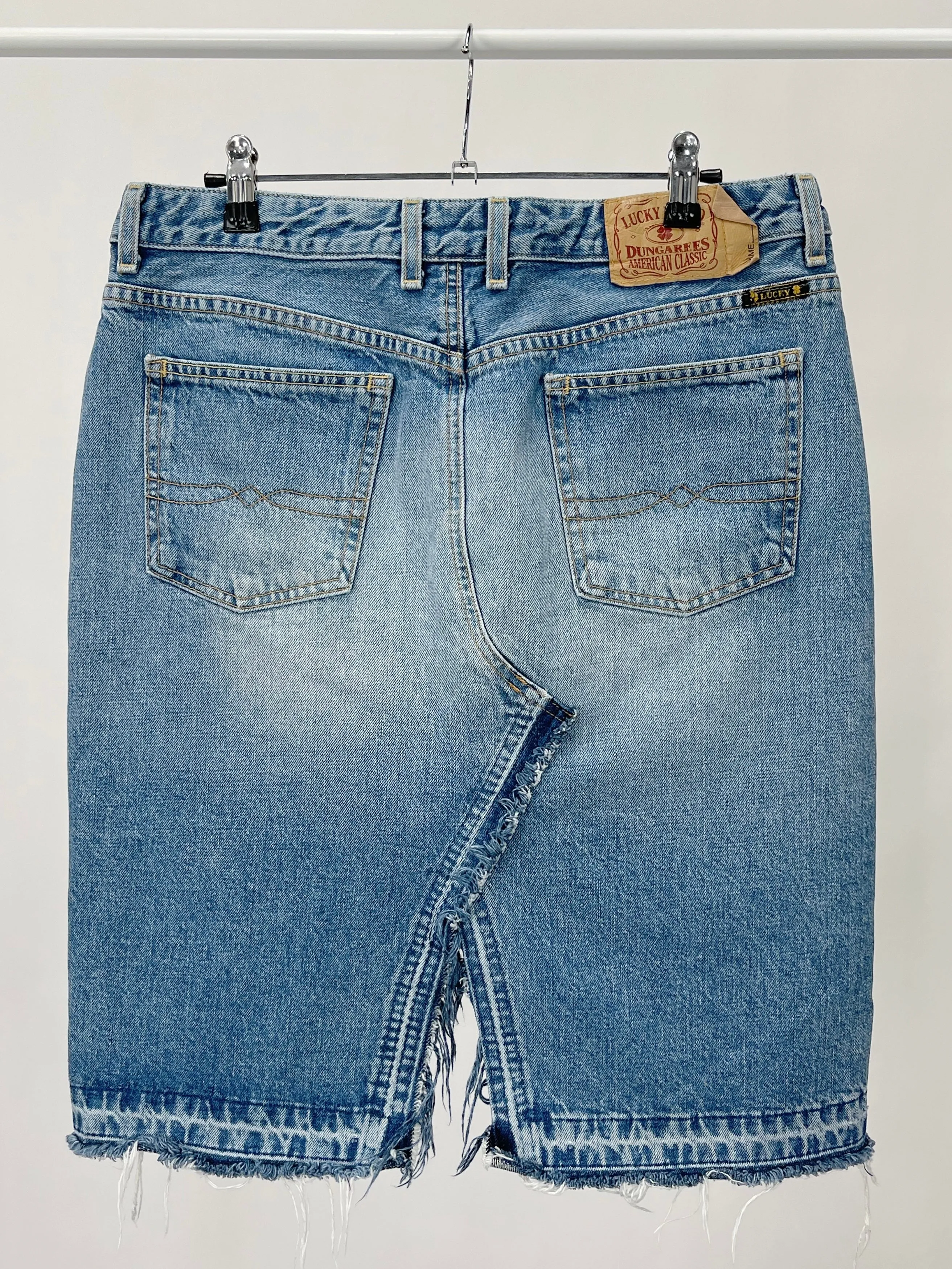 Y2K Lucky Brand Frayed Slit Denim Skirt (W31)